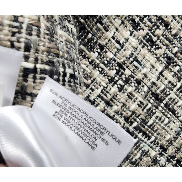 Anne Klein Wool Blend Tweed Jacket Shawl Scarf Collar Luxe Modern Coastal Chic M - Picture 12 of 14